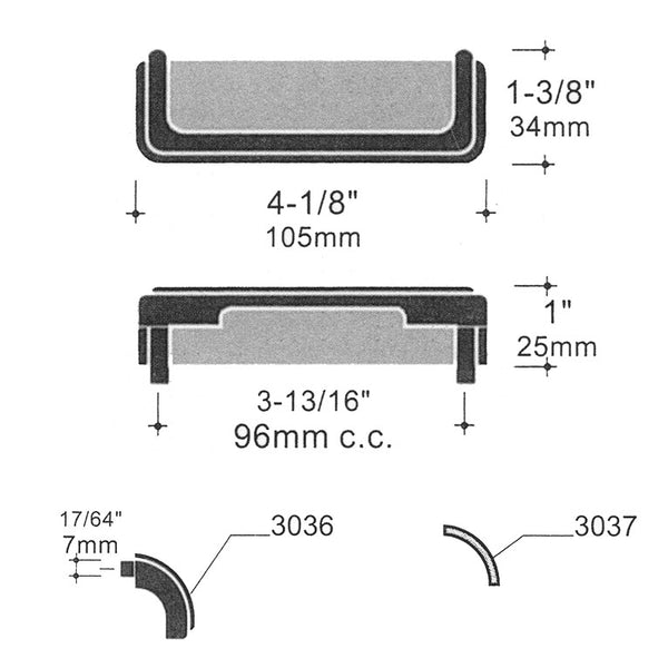 Poignée de plastique NP-3036 - 96 mm - Choix de couleurs